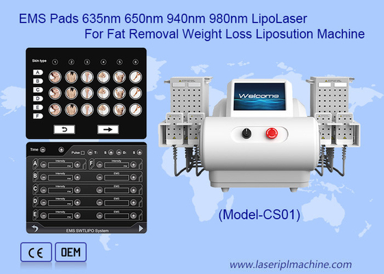 EMS Pads 635nm 650nm 940nm 980nm ليبولازر شفط الدهون لإنقاص الدهون